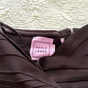 Herve Leger black strapless column mini dress